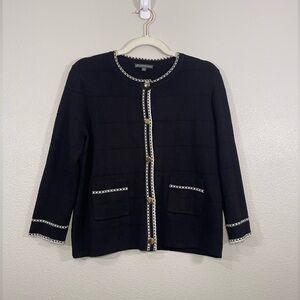 Adrianna Papell Blazer Cardigan Sweater Button Down Black White NWOT Women M